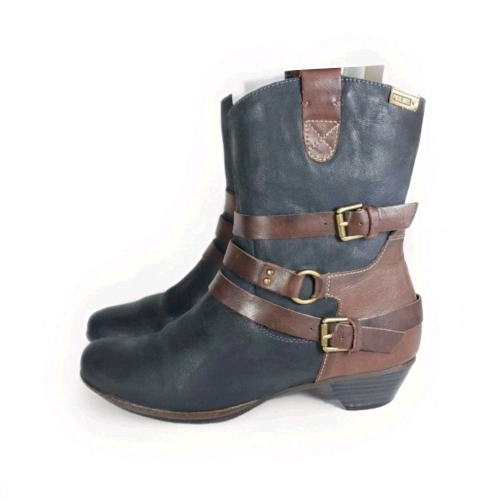 Anthropologie Pikolinos Leather Strappy Buckle Cuban Heel Boots 38/7